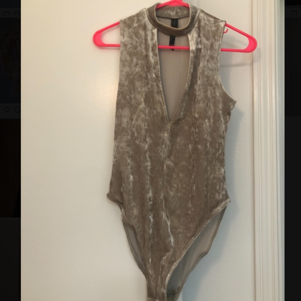 Silver velvet mock neck bodysuit